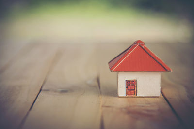 Close-up of model house on table