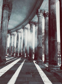 Low angle view of colonnade in building