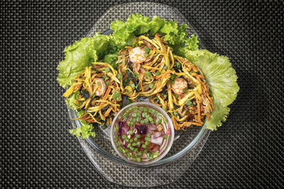 High angle view of meal served in bowl