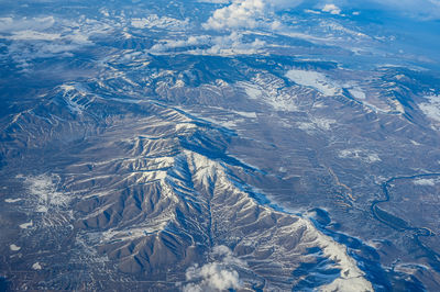 Aerial view of snowcapped mountains