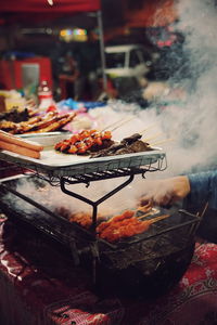 Close-up of food on barbecue grill