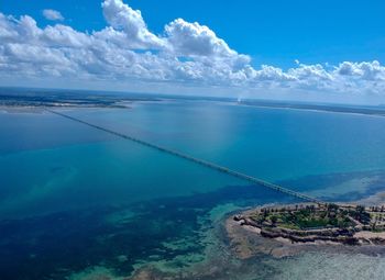 Scenic view of sea against blue sky