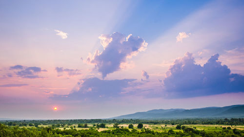Scenic view of field against sky during sunset