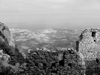 High angle view of ruins of building