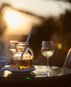 Close-up of wine in glass on table