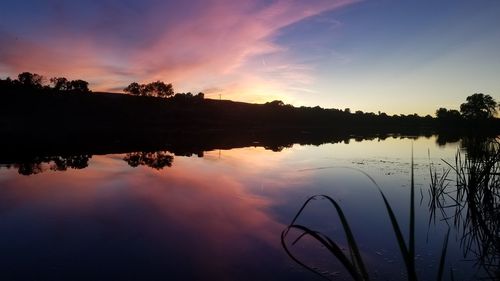 Scenic view of lake against sky during sunset