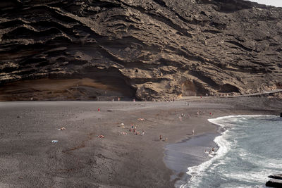High angle view of beach and mountains
