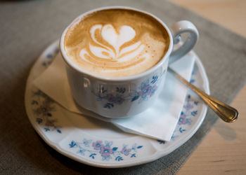 High angle view of coffee on table