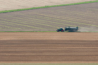 High angle view of tractor on field