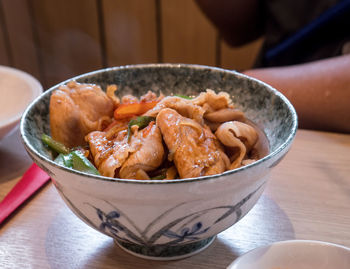 High angle view of food in bowl on table