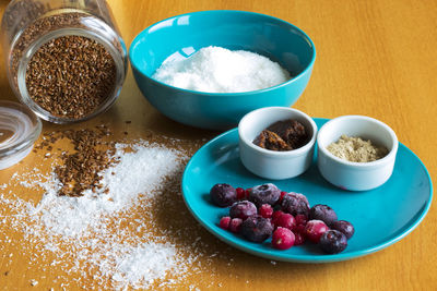 High angle view of food on table