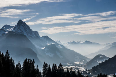 Scenic view of mountains against sky