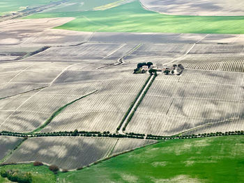 High angle view of people on road by river