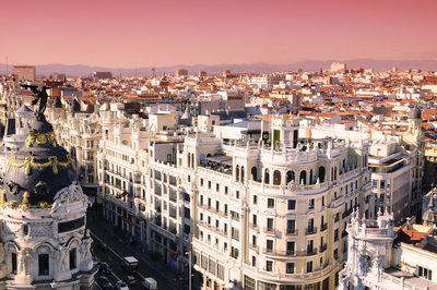 High angle view of buildings in city