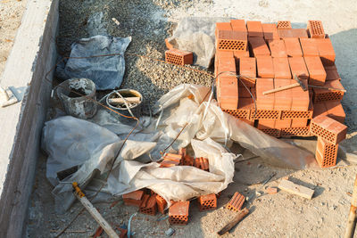 High angle view of various objects on land