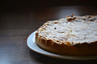 Close-up of cake in plate on table