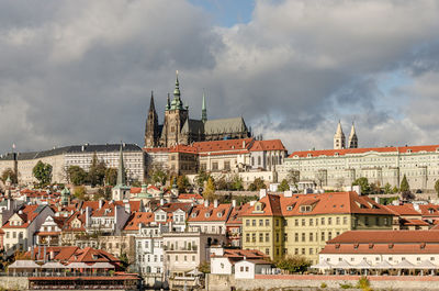 Buildings in town against sky