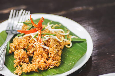 High angle view of meal served in plate