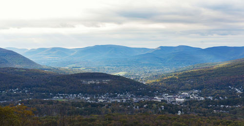 Scenic view of landscape and mountains against sky