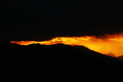 Scenic view of silhouette mountains against sky at sunset