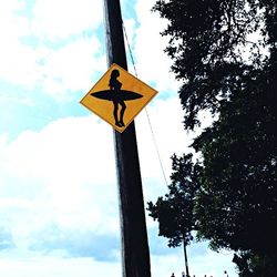 Low angle view of road sign against sky
