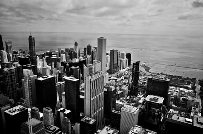 High angle view of buildings against sky in city