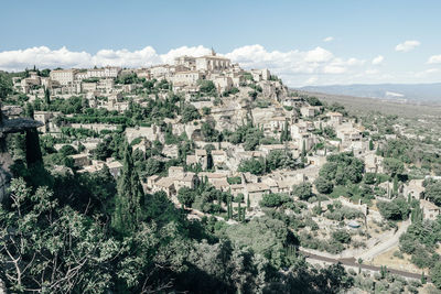 High angle view of townscape against sky