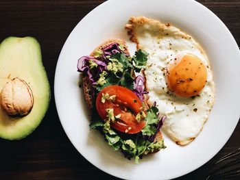 High angle view of breakfast served on table