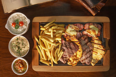 High angle view of food on table