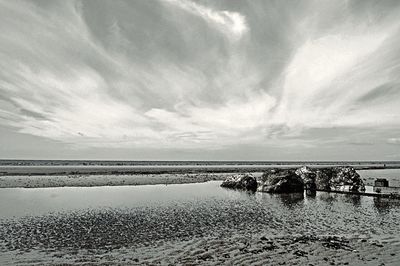 Scenic view of sea against cloudy sky