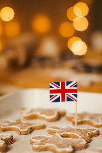 Close-up of flag on table