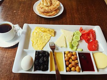 Close-up of food served on table