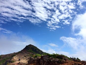 Scenic view of mountain against cloudy sky