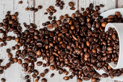 High angle view of coffee beans on table