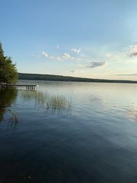 Scenic view of lake against sky at sunset