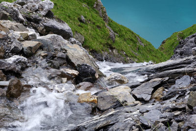 Scenic view of stream flowing through rocks