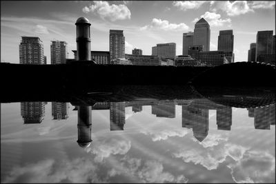 City skyline with skyscrapers in background