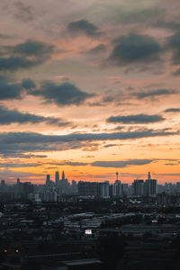 View of buildings against cloudy sky during sunset