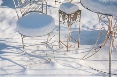 High angle view of snow on table