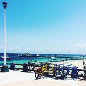 View of beach against blue sky