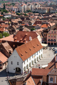 High angle view of buildings in city