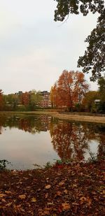 Reflection of trees in lake against sky during autumn