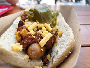Close-up of burger on plate