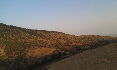 Scenic view of arid landscape against clear sky