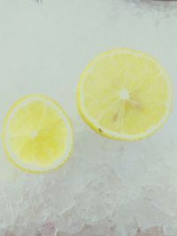 High angle view of lemon slice on table