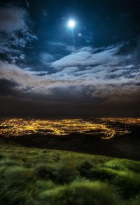 Aerial view of city at night