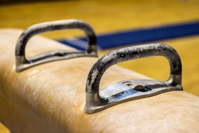 Close-up of pommel horse