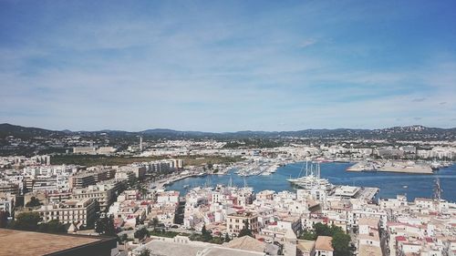 High angle view of city at waterfront