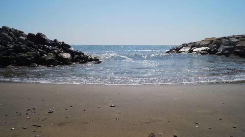 Scenic view of sea against clear sky