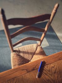 High angle view of wooden table